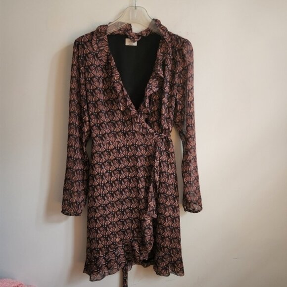 ARITZIA | Wilfred Louise wrap dress metallic  brown ruffle sz S - Picture 3 of 8